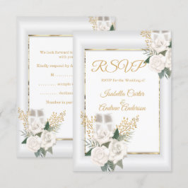 RSVP Casamento Rosa Branca Floral Champanhe Dourad