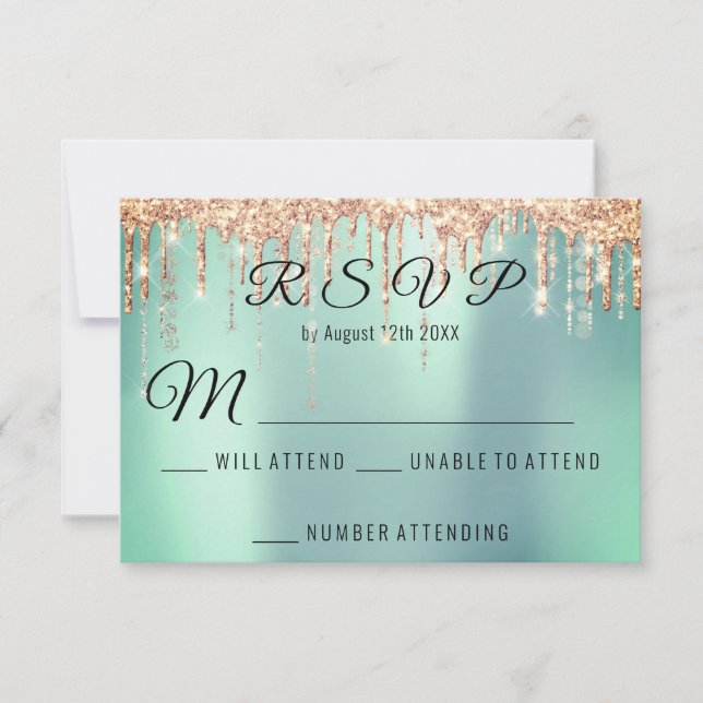 RSVP Casamento Rosa Dourado Coral Mint Aqua (Frente)