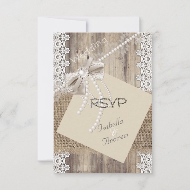 RSVP Casamento Rústico Bege Pérola Renda Madeira B (Frente)