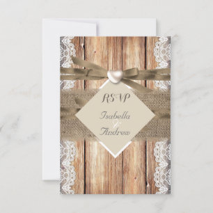 RSVP Casamento Rústico Marrom Branco Renda Madeira