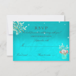 RSVP Casamento Teal Floral Mason Jar Pink Rose