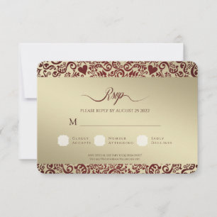 RSVP Casamento tema damasco Burgundy Obrigado Cartão co