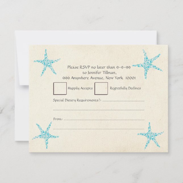 RSVP Casamento Turquesa Estrela-do-Mar Aqua (Frente)