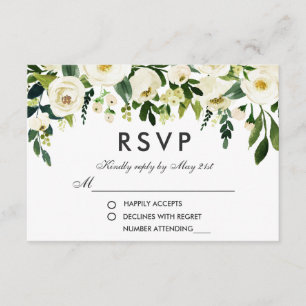 RSVP Casamento Verde Branco Aquarela Floral