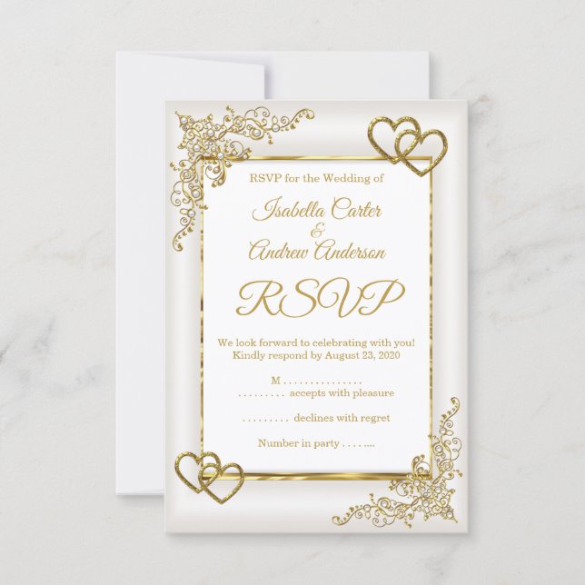 RSVP Casamento Vintage Cream Brancos Dourados (Frente)