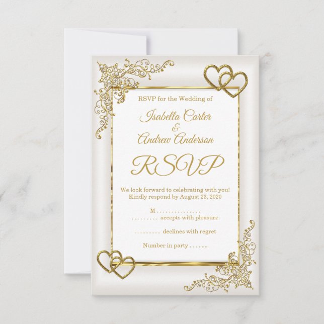 RSVP Casamento Vintage Cream Brancos Dourados (Frente)
