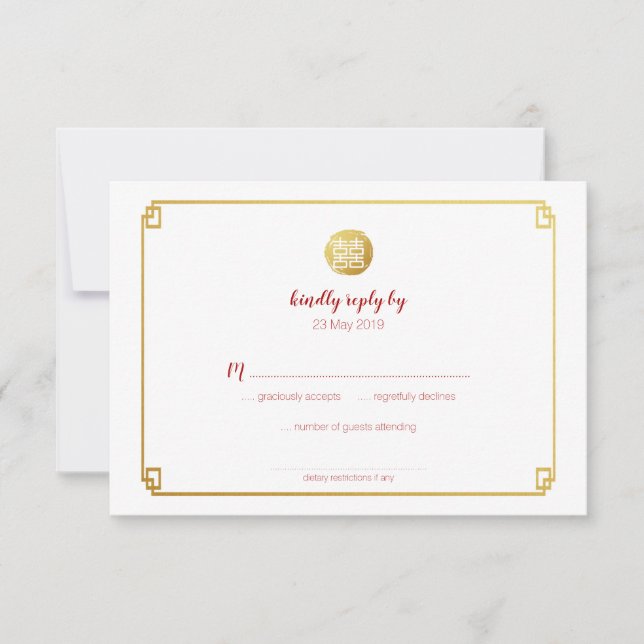 RSVP Chinês de Bambu e Felicidade Dupla Dourada (Frente)