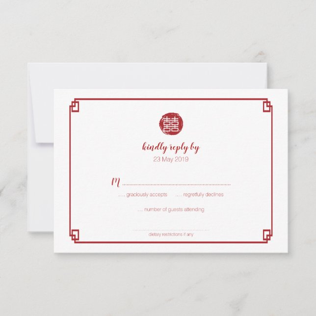 RSVP Chinês de Bambu Vermelho Elegante e Felicidad (Frente)