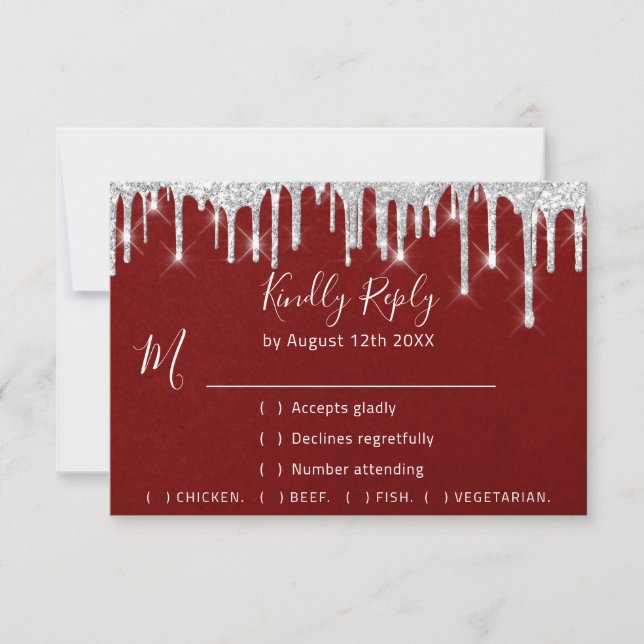 RSVP Cinza Prata Pingos Casamento Evento Vermelho (Frente)