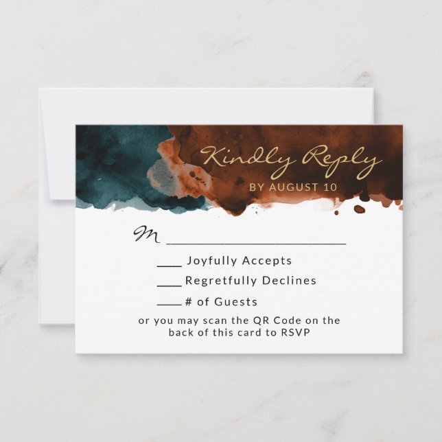 RSVP Código QR Aquarela Azul Turquesa e Laranja Qu (Frente)