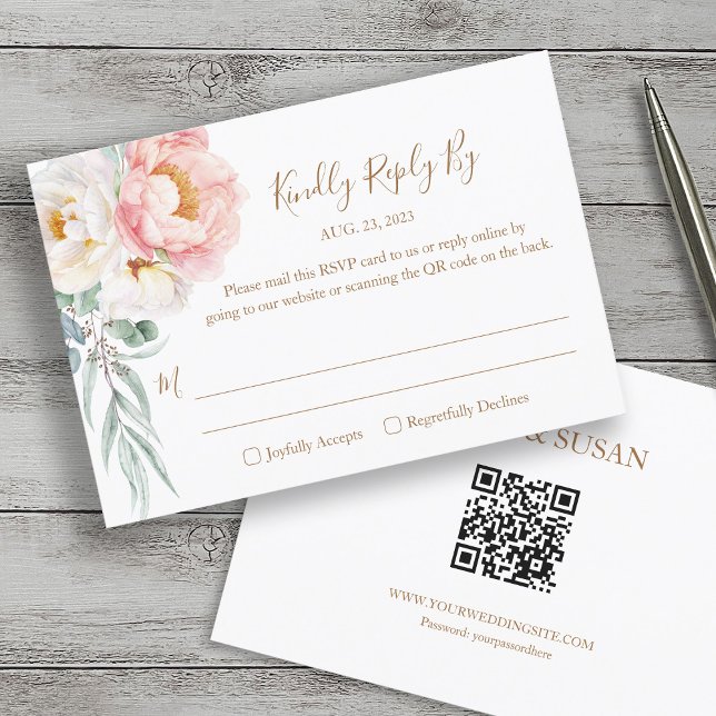 RSVP (Código QR) de Casamento Eucalyptus Peonies E (Criador carregado)