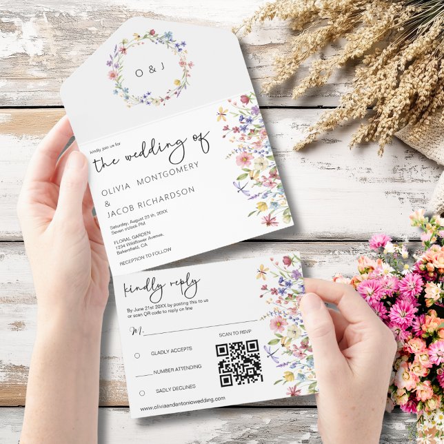 RSVP & Código QR de Casamento Rustic Wildflower Ga (Criador carregado)