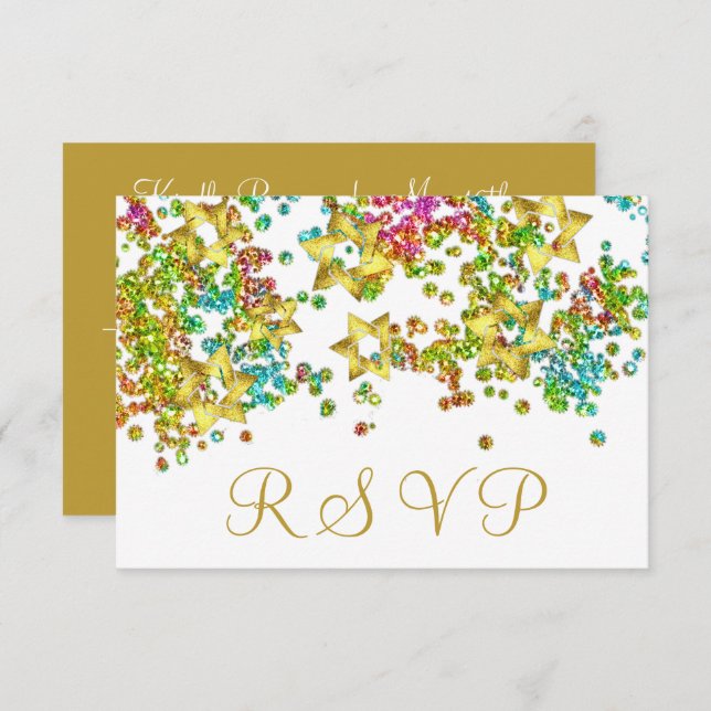 RSVP Colorida Confetti Glittery Dourada Star (Frente/Verso)