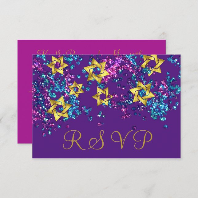 RSVP Colorida Confetti Glittery Dourada Star (Frente/Verso)