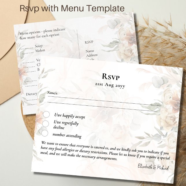 RSVP com Modelo de Menu Boho Pampas Grass (Criador carregado)