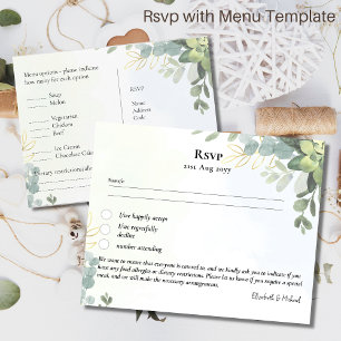 RSVP com Modelo de menu Folhas de Eucalyptus Rusti