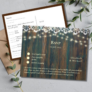 RSVP com Modelo de menu   Luzes Douradas de madeir