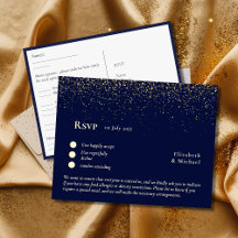 RSVP com Modelo de menu | Marinho Azul Dourado