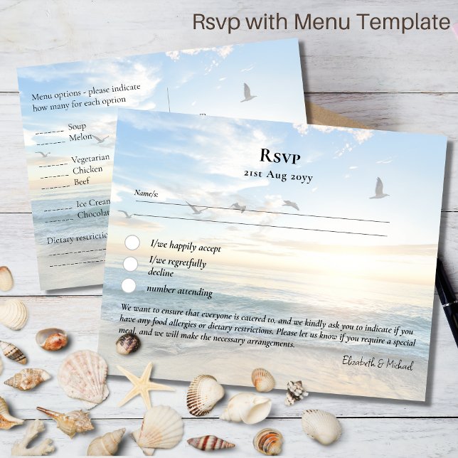 RSVP com Modelo de Menu Praia Destino Costeira (Criador carregado)