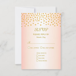 RSVP Confetes Dourados em Cartão de Casamento em Rose G
