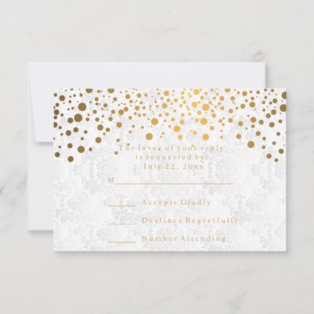RSVP Confetes Elegantes Pontos Dourados Casamento (Frente)