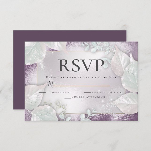 RSVP | Convite Pale EggPlant Shimmer (Frente/Verso)