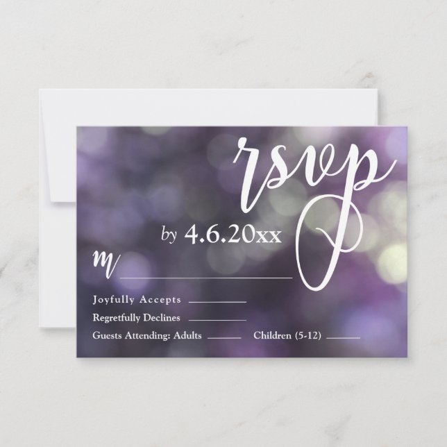 RSVP de 32 de luz e tipografia roxa personalizada (Frente)