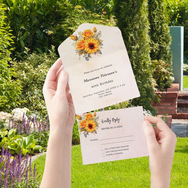 RSVP de aniversário de ouro de rosa de Sunflower (Criador carregado)