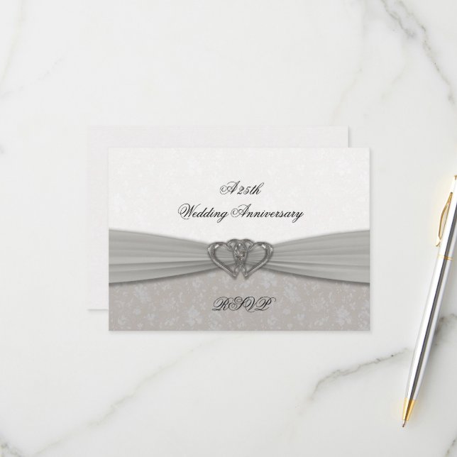 RSVP de Aniversário do Casamento de 25 Damask (Frente/Verso In Situ)
