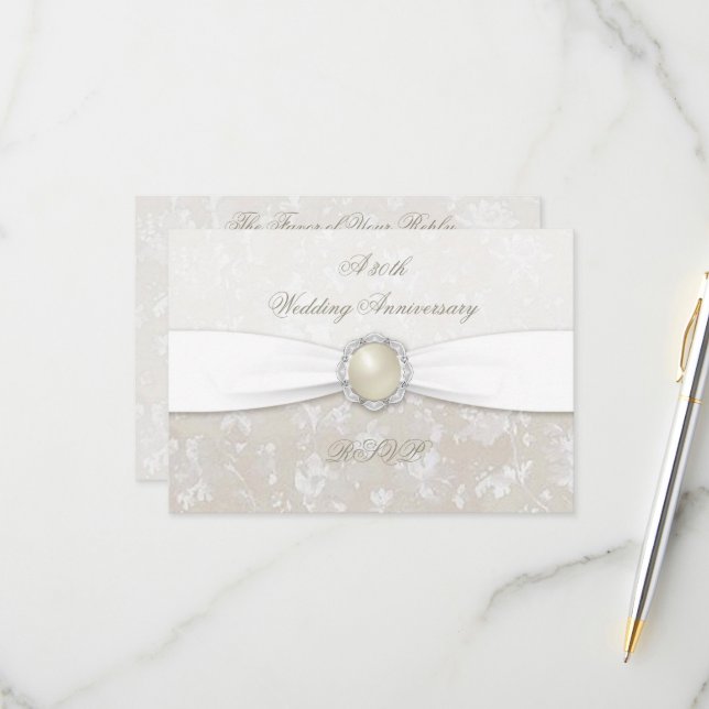 RSVP de Aniversário do Casamento de 30 Damask (Frente/Verso In Situ)