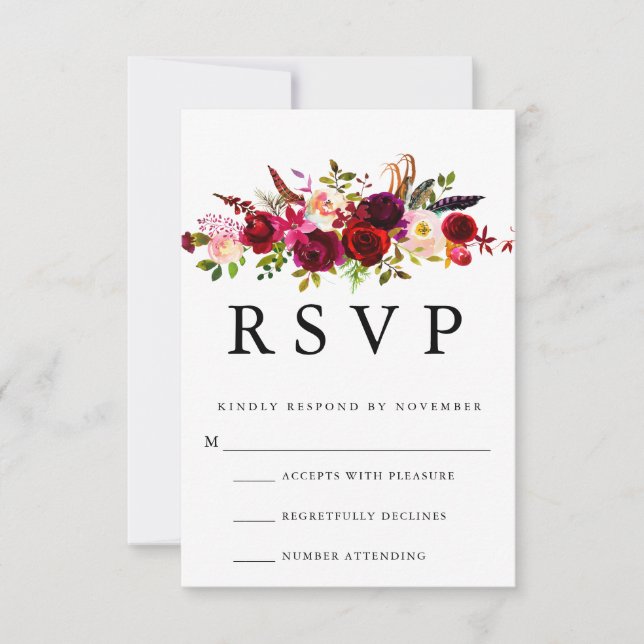 RSVP de Aquarela Floral Burgundy (Frente)