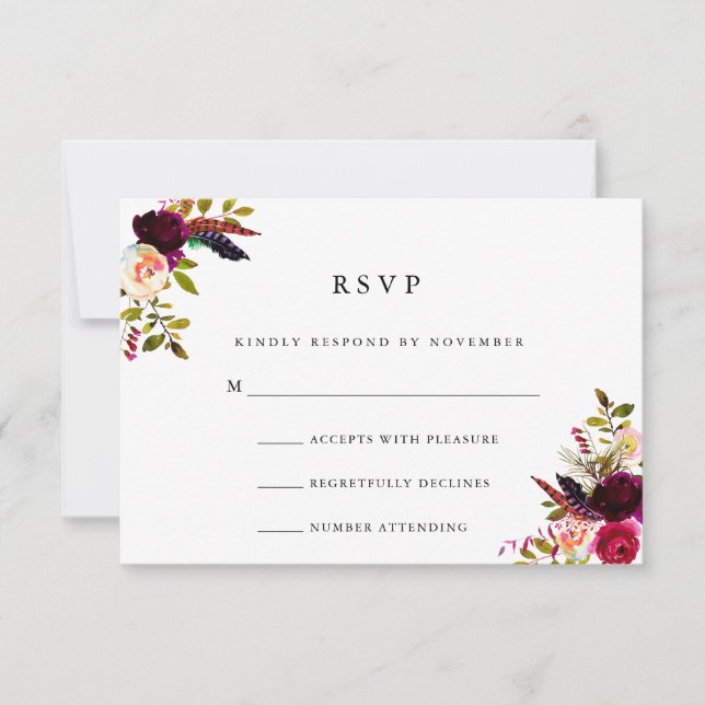 RSVP de Aquarela Floral Burgundy (Frente)