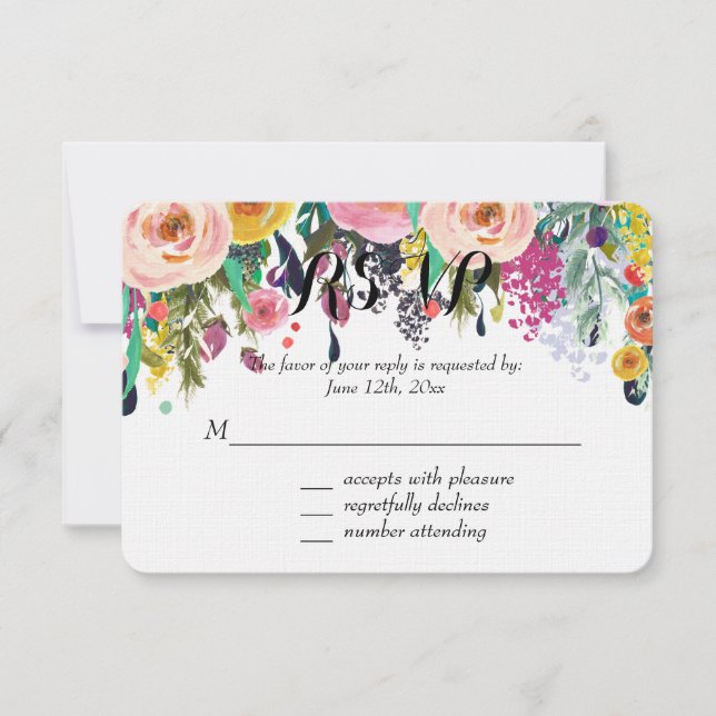 RSVP de Aquarela Romântica Floral (Frente)