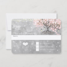 RSVP de Árvore de Folha de Coração Rosa Chalkboard