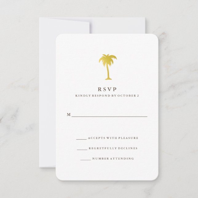 RSVP de Árvore Palm Dourada de Faux Elegante | Ver (Frente)