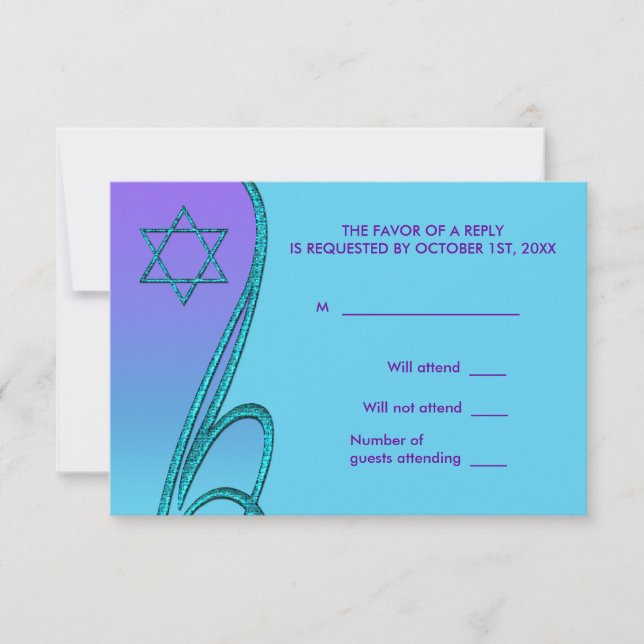 RSVP de Bat Mitzvah Azul Roxo e Teal (Frente)