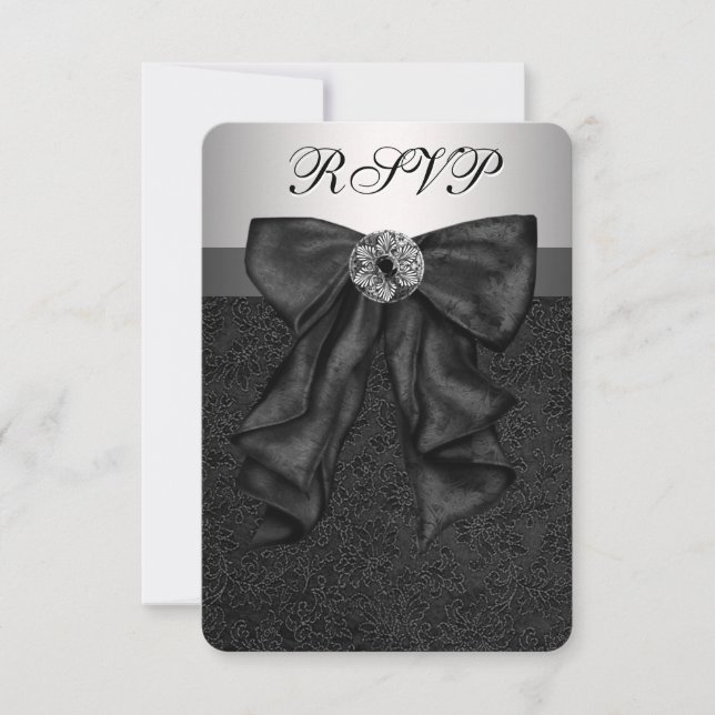 RSVP de Bat Mitzvah Preto e Prateado (Frente)