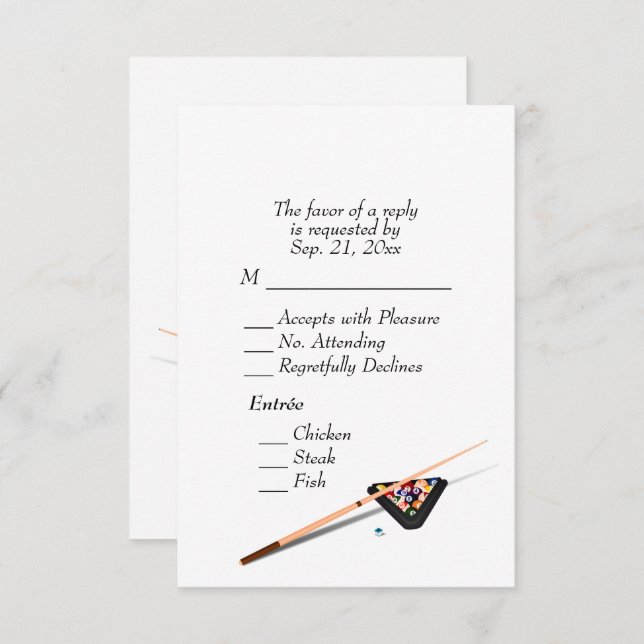 RSVP de Bilhares com a opção Entree Choice White (Frente/Verso)