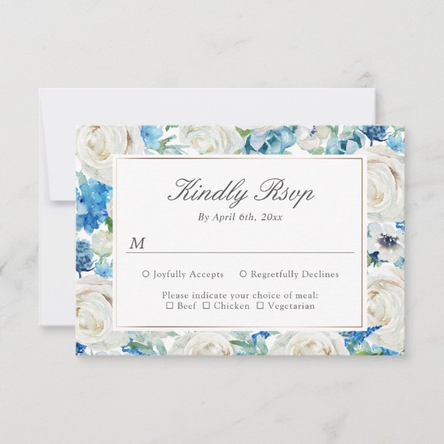 RSVP de Borda Floral Botânica Verde Azul Branco (Frente)