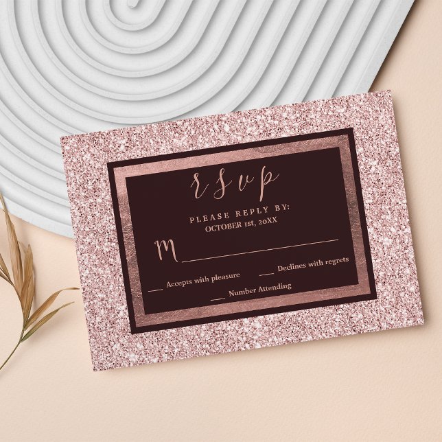 RSVP de brilho de burgundy rosa dourado (Girly rose gold burgundy glitter RSVP )