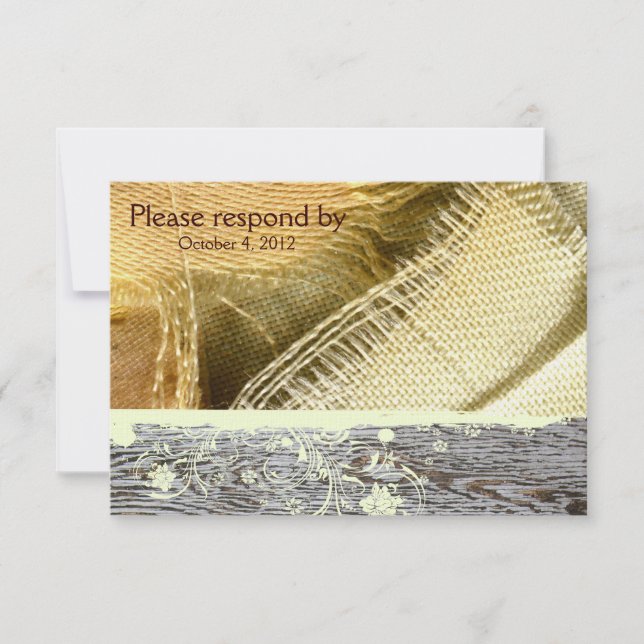 RSVP de Burlap e Wood Country com envelope (Frente)