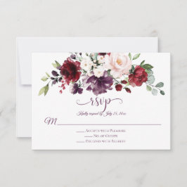 RSVP de Caligrafia Floral Verde-Púrpura Vermelha