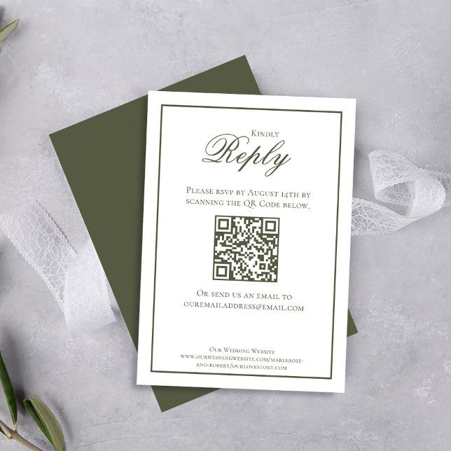 RSVP de Caligrafia Verde Elegante (Elegant dark olive green classic RSVP card.)