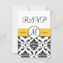 RSVP de Casamento Amarelo Damasco Negro
