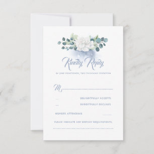 RSVP de Casamento Azul com Flor Branca