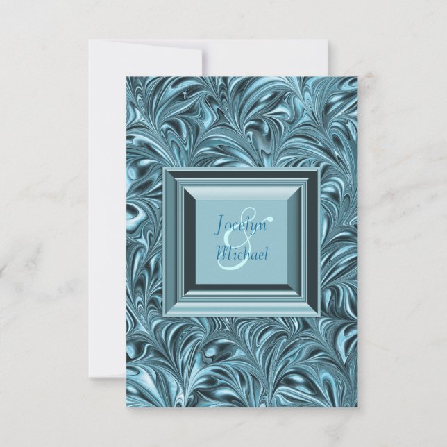 RSVP de Casamento Azul de Teal Azul Elegante (Frente)