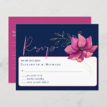 RSVP de Casamento Azul do Marinho Rosa Fuchsia
