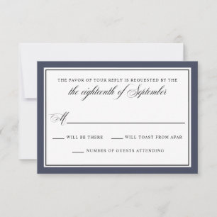 RSVP de Casamento Azul do Script de Caligrafia Ele