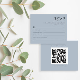 RSVP de Casamento Azul Dusty com Código QR Simples