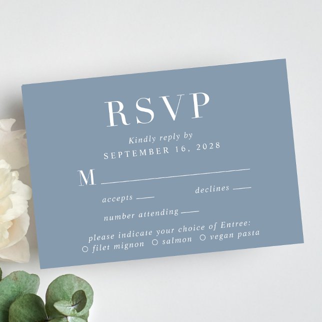 RSVP de Casamento Azul Dusty Escolha do Menu Elega (Criador carregado)